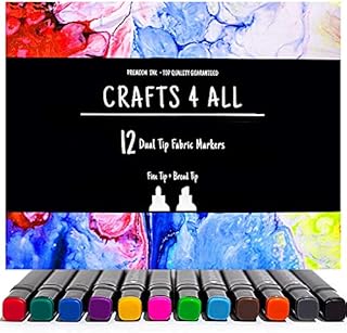 Crafts 4 ALL Fabric Pens - Pack of 12 Permanent, Dual Tip Fabric Markers in Vibrant Colours - Paint Pens for Paper, Bags, Shoes & Clothes