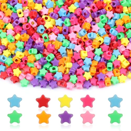 Uclever Cuentas Coloridas Estrellas Con Agujero Grande Para Enhebrar, 6 X 9 Mm, Para Pulseras, Collares, Llaveros, Fabricación De Joyas, Manualidades Estrellas De Mezcla De Colores