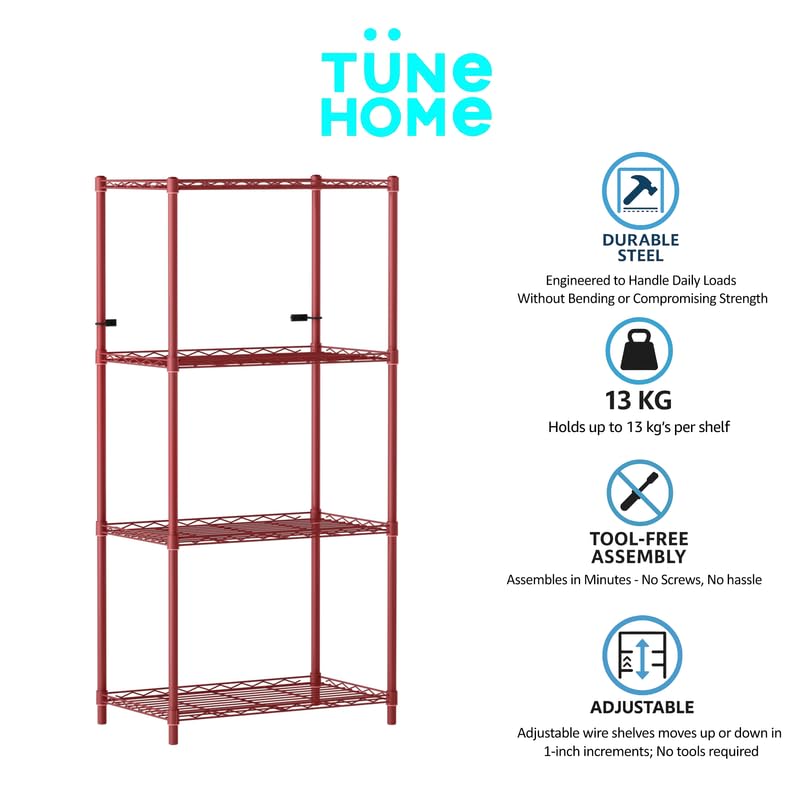 Image of 4-Shelves Heavy Duty Steel Storage Rack | Multipurpose Shelving Unit for Kitchen, Home & Utility