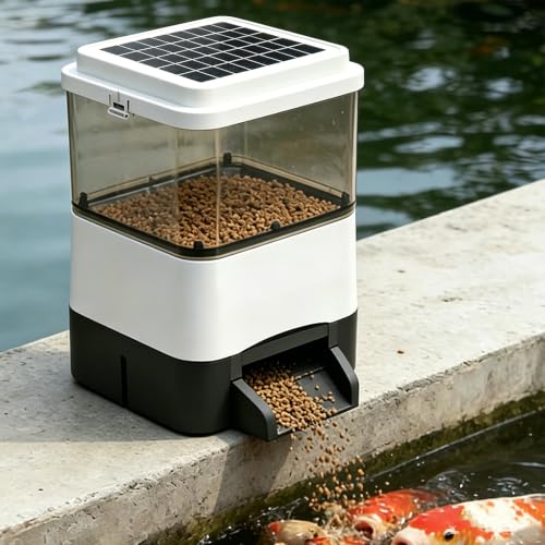 Dispensador solar de peces automático que salva apagones en estanques 2