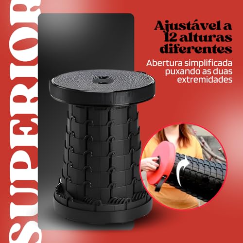 Banco Retrátil e Portátil com Altura Ajustável, Suporta 220kg, Ideal para Acampamento, Camping, Piqu