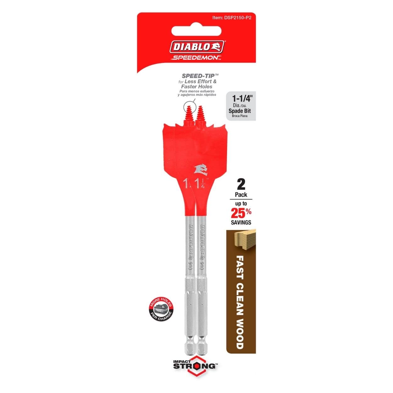 Diablo Spade Bits for Wood - 1-1/4" -3 Diablo Spade Bits for Wood - 1-1/4" -3