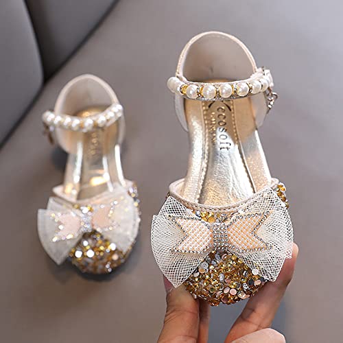 White Sandals For Girls Fashion Spring And Summer Girls Sandals Dress Dance Performance Princess Shoes Sequin Mesh Bow (a-Gold, 6.5 Toddler)3