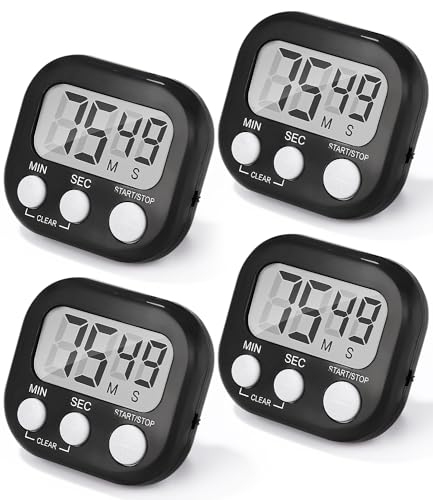 Birshe 4 Stück Magnetische Küchentimer Schwarz, Digitaler Magnetisch Stoppuhr Timer Countdown Mit LCD Lauter Alarm für Kochen Badezimmer Lehrer Fitnessstudio Sport Klassenzimmer
