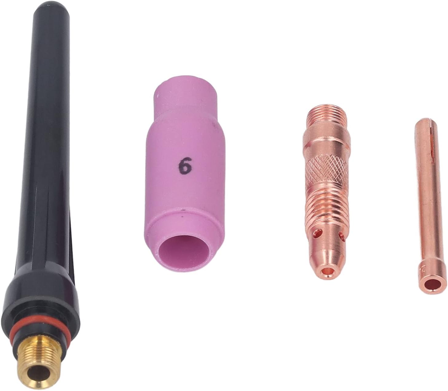 TIG Welding Torch Accessory Kit Long Back Cap Connector Set for Stable WP17 WP18 WP26 Torch Welding, 6# Ceramic Nozzle, 2.4mm Electrode Collet, 1 Pack