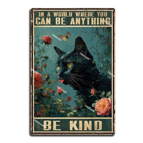 Aluminum Retro Black Cat Tin Sign "In A World Where