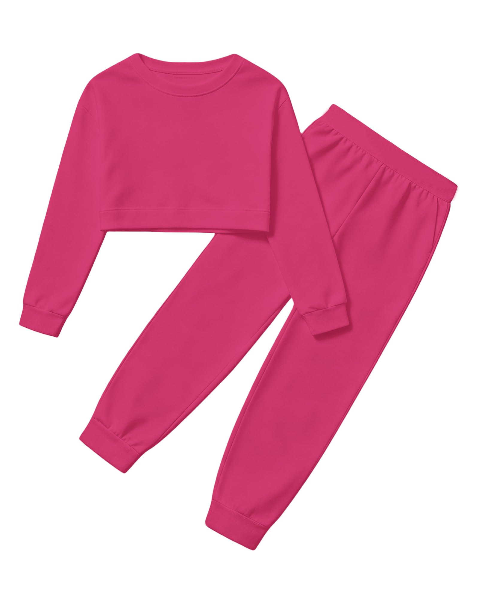 Betusline Girls 2 Piece Outfits Girls Cropped Sweatsuit Pants Outfit Clothes Set, 4T-14 Years