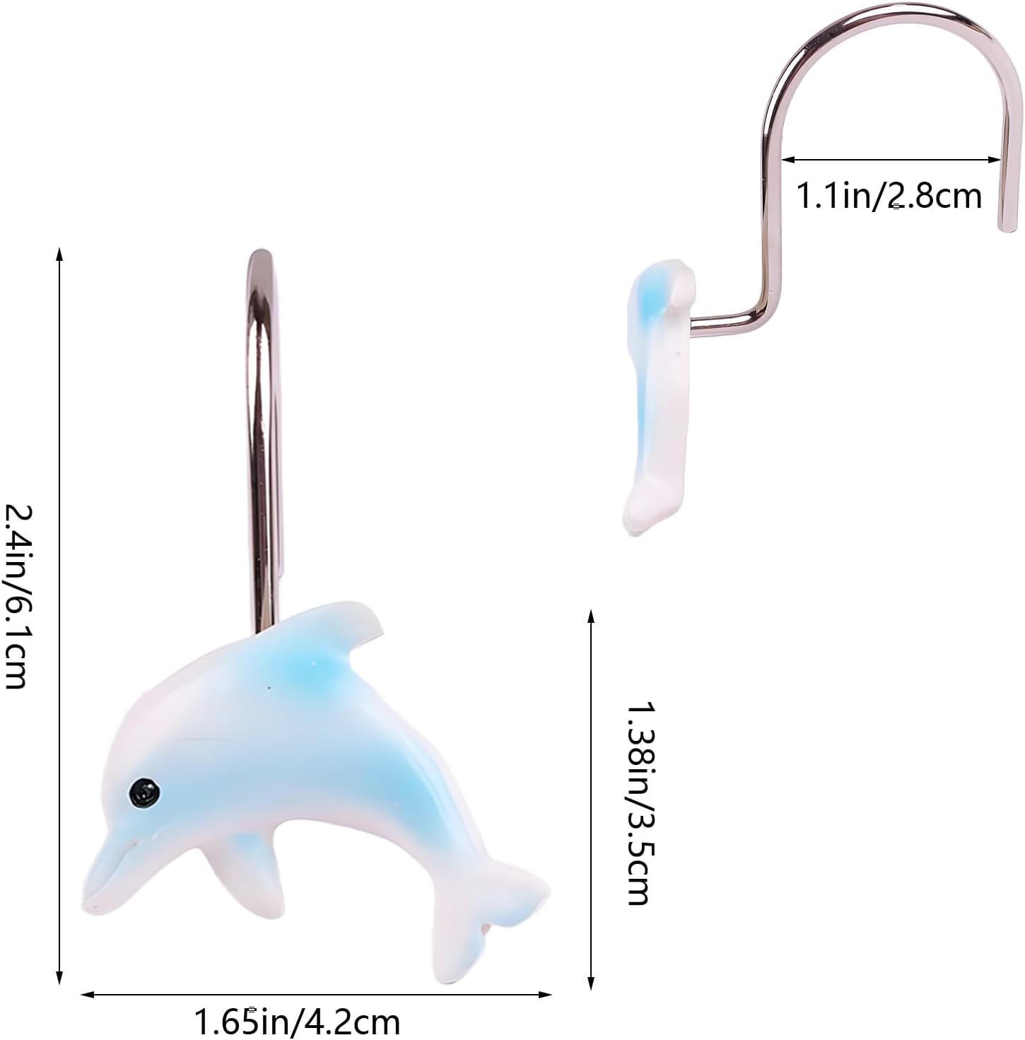 Decorative Shower Curtain Hooks 12pcs Resin Dolphin Curtain Rings Shower Curtain Hangers Cute Shower Curtain Hooks for Bathroom Baby Room Bedroom Living Room Decor