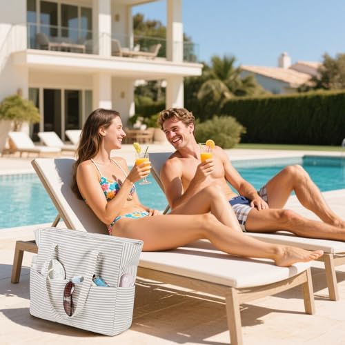 Image of LEDAOU Beach Bag Waterproof Sandproof Women Beach Tote Pool Bag with Zipper for Swim Gym Grocery Travel with Wet Pocket | Sandproof