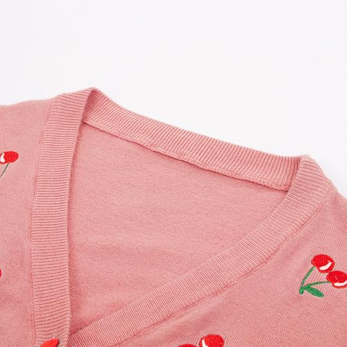 Image of Belle Poque Women's 3 /4 Sleeve V-Neck Button Down Cherries Embroidery Cropped Cardigan Sweater Coat