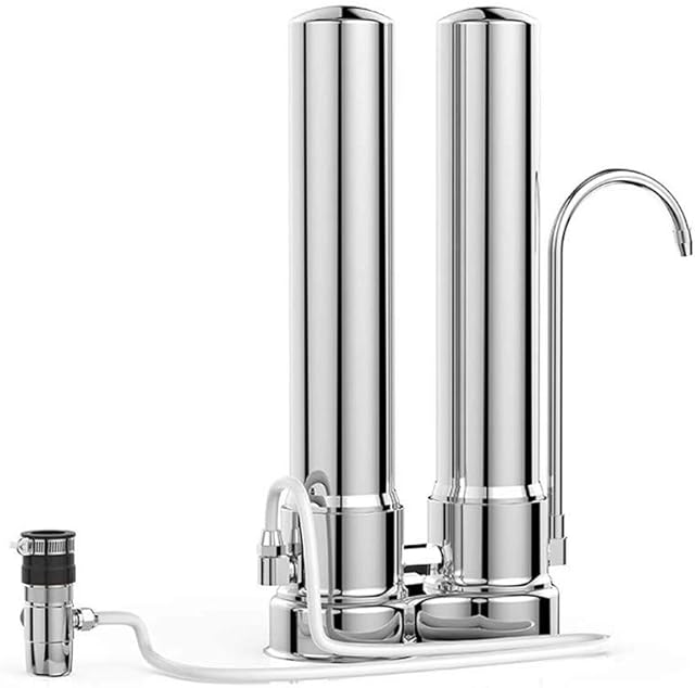 QFWCJ Desktop Water Purifier, Stainless Steel Ceramic Activated Carbon for Home Kitchen Faucet Filter Removes Heavy Metals