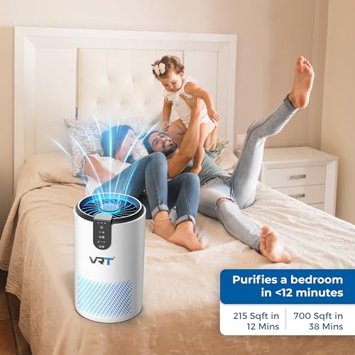 Image of VRT Smart Air Purifier for Home | HEPA Filter Removes 99.97% Dust, Allergens, Viruses & PM2.5 | Real-Time AQ Display | 9000 Hrs Filter Life | Coverage Up to 300 Sq Ft | Ideal for Bedroom & Living Room