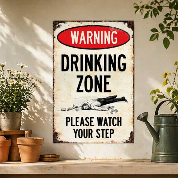 Funny Metal Sign 8x12 Inch, Warning Drinking Zone Please Watch Your Step, Hilarious Tin Wall Decor with Pre-Drilled Holes, Perfect for Home, Bar, Kitchen, Man Cave, Office Humor, Unique Alcohol Humor Wall Art - image 6