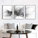 fsleovn set di 3 quadri da parete in bianco e nero, linea astratta, stile moderno, decorazione per il soggiorno senza cornice (40 x 60 cm, a)