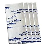 School of Fish Dinner Napkins Set of 4 | 100% Cotton Cloth Set for Entertaining or Everyday Table | Perfect for Wedding, Birthday, Christmas Blue and White, 22 Inch Square