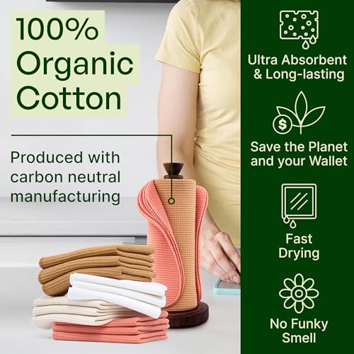 Image of mioeco 24 Pack Multicolored Reusable Paper Towels - Nature Friendly - Organic Cotton Alternative - Thick, Strong, Paperless Kitchen Dish Cloths - Reusable Napkins - Dish Towels - Cloth Napkin