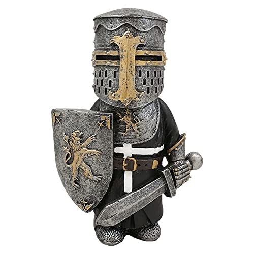 Knight Gnomes Guard Garden Gnome Ornaments Outdoor Medieval Crusader Knight Suit Statue Waterproof Resin Ornament for Yard Lawn Garden Decorations (F)