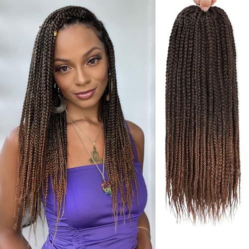 AMLUCKS Box Braids Crochet Hair 6 Packs Pre Looped Knotless Medium 3X Braids Goddess Box Crochet Hair Extensions for Black Women Braiding Hair (T30#, 14inch)