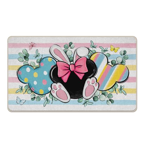 Croar Easter Decorative Front Door Mat, Bunny Ears Eucalyptus Leaves