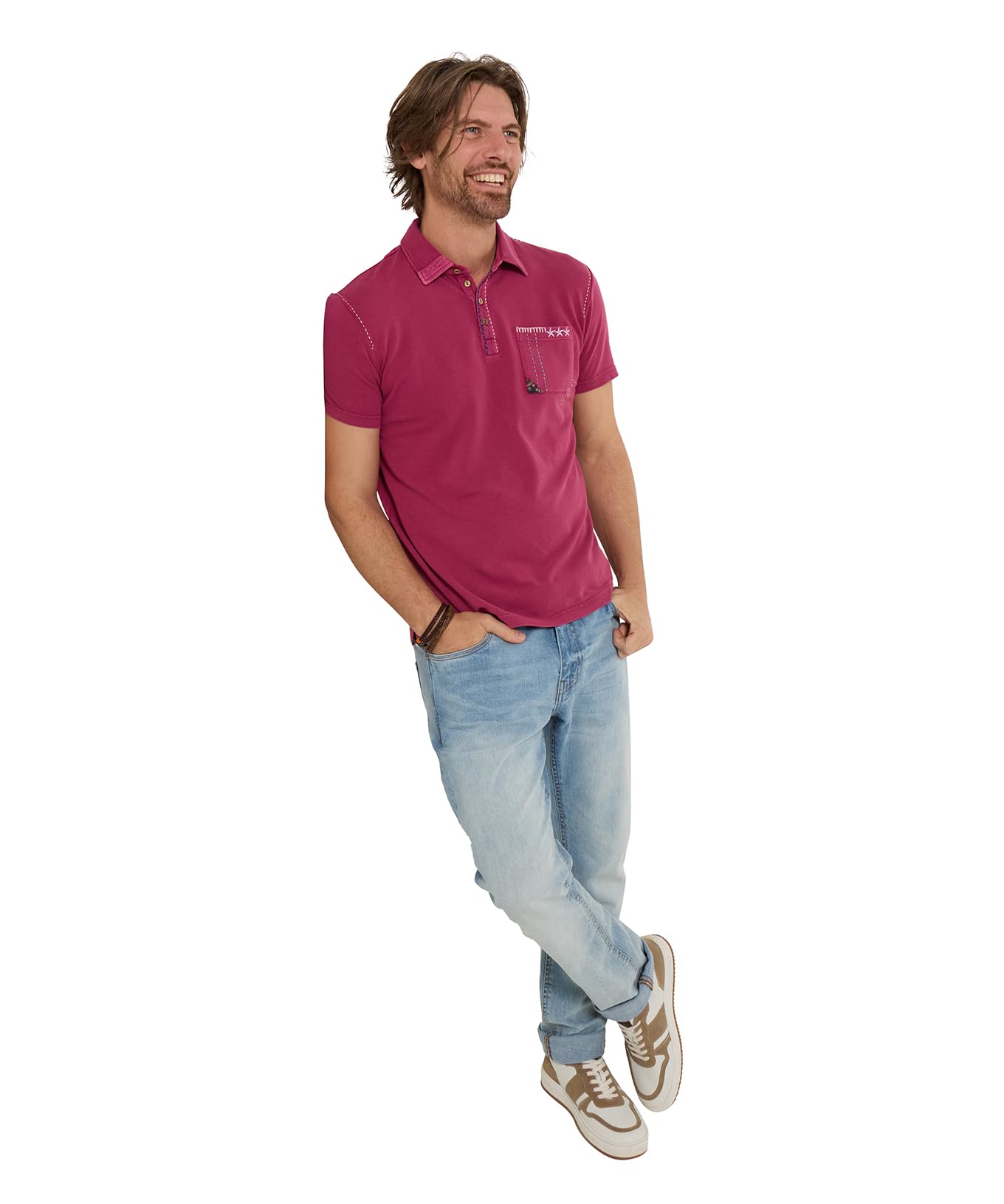 Joe Browns Men's Customised Pique Short Sleeve Polo, Regular, Pink, UK L