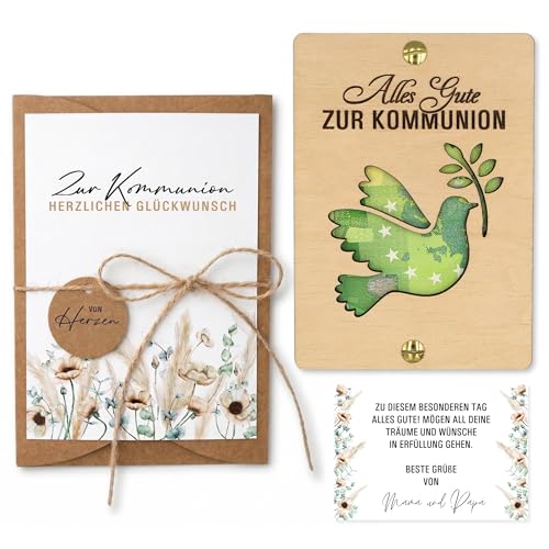 ZUKLA Verpackung für Geldgeschenke Kommunion - 14 x 10 cm - Geschenkset mit Umschlag - Geschenk für Jungen & Mädchen - Geldgeschenk Verpackung Holz