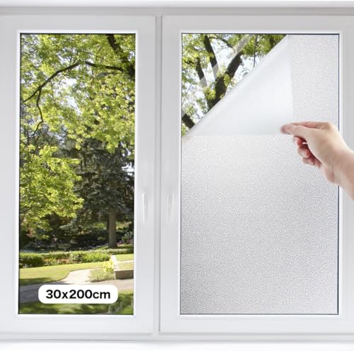 Image of PROTEALL Window Film, Privacy Sheet, Privacy Protection, Glass Shatterproof Sheet, Thermal Insulation, UV Protection, Repositionable, Frosted Glass Style, Light White, 11.8 x 78.7 inches (30 x 200 cm), Amazon Exclusive Brand