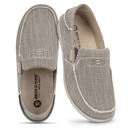 Image of Mens Slip On Shoes, Canvas Loafers with Arch Support, Orthopedic Casual Sneakers for Plantar Fasciitis, Indoor & Outdoor Walking Slippers Shoes for Pain Relief (10.5, Beige)