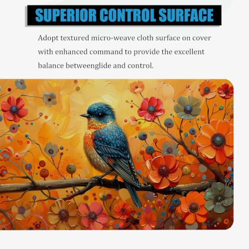 Tapis de souris oiseau XL 600x400mm floral pour bureau et gaming - 3