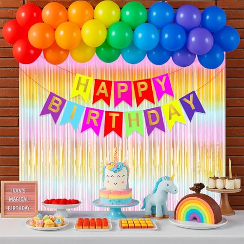 Image of Rozi Decoration Rainbow Theme Birthday Decoration Kit Set of 32 Pcs for Rainbow Balloon Decoration Kit for Birthday Parties Decorations Items
