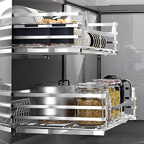 Spice Racks Kitchen Organizer 2-Tier Sliding Cabinet Organizer 304 Stainless Steel Telescopic Heavy Duty Pull Out Shelves for Kitchen Base Cabinet Organization for Kitchen Pantry Bathroom - Image 3