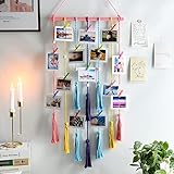 ShangTianFeng Hanging Photo Display, Muticolor Picture Frames Collage Wall Decor + Lights, Boho Girl Room Decor Bedroom Decor, Trendy Stuff for Girl-Picture Board for Clip Photos, Gifts for Teen Girls