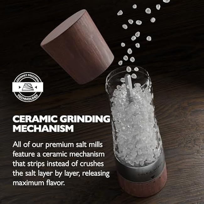 Cole & Mason Derwent Salt Mill - Gourmet Precision Salt Grinder - Refillable Seasoning and Spice Tools - Adjustable Seat, Himalayan and Kosher Salt Grinder Settings - Forest Wood