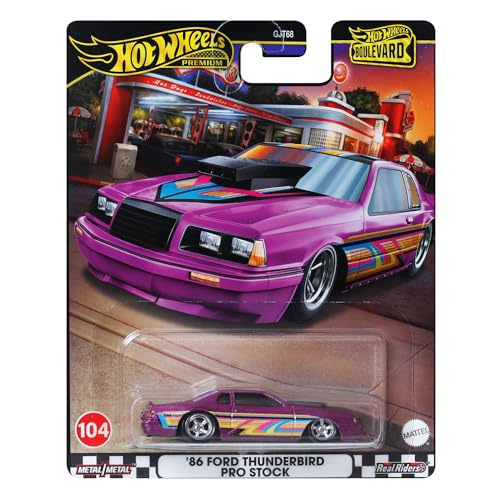 Hot Wheels Modellino Auto 86 Ford Thunderbird Pro Stock - Die Cast Scala 1:64 - Lunghezza 7Cm - Hrt72 - Serie Boulevard 104