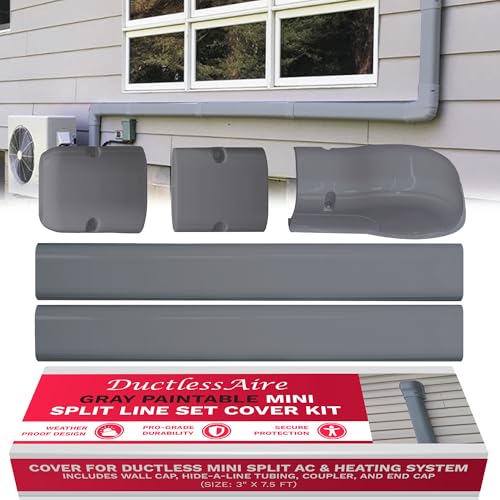 DuctlessAire Kit de cubierta gris para pintar mini línea dividida – Cubierta para sistema de calefacción y aire acondicionado mini split sin conductos – Kit de cubierta fácil de instalar con tapa de
