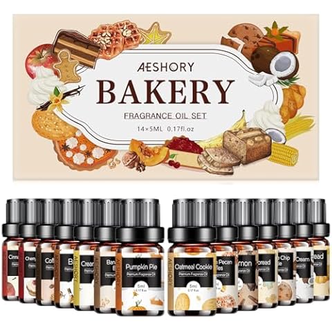 Bakery Essential Oils Set - Fragrance Oil for Diffusers, Candle Making - Pumpkin Pie, Coffee Cake, Oatmeal Cookie, Gingerbread, Cinnamon Apple Aromatherapy Scented Oils (5ml) Cover