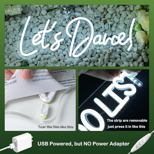 Image of Let's Danced Neon Signs Let's Dance Neon Light Up Sign White Led Word Light Sign Neon Sign Wedding for Dancing Party,Bar Accessories,Valentines' Day,Birthday Party