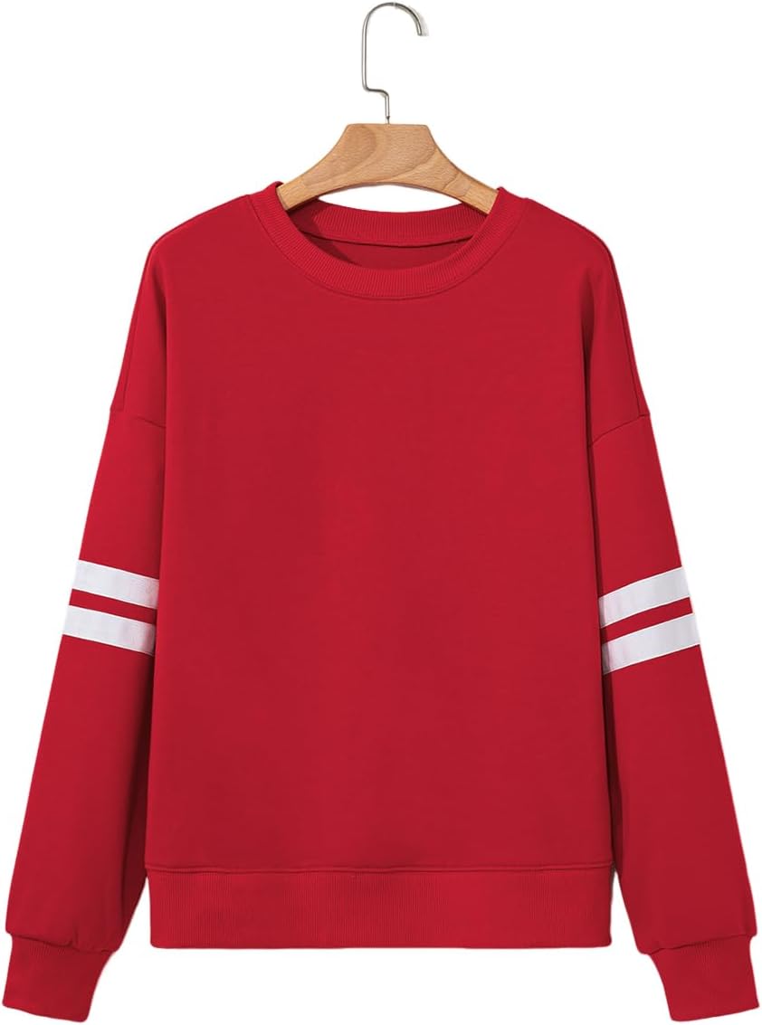 OCSTRADE Womens Pullover Sweatshirts Varsity Striped Long Sleeve Drop Shoulder Oversized Sweat Tops - Image 6