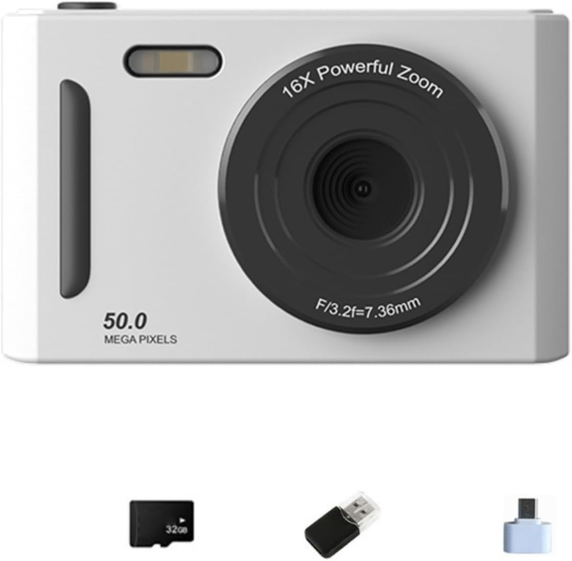 64MP Digital Camera for Photography, 2.4 Inch Flip Screen Vlogging Camera with 18X Zoom, 4K Video Anti-Shake Compact Camera for Beginners Students Kids Webcam (White - 32G Card)