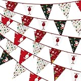 36 piezas de guirnalda de Navidad de tela roja y verde, banderines navideños, banderines de triángulo, bandera de triángulo vintage, decoración para fiestas de Navidad, para chimenea, puerta, ventana