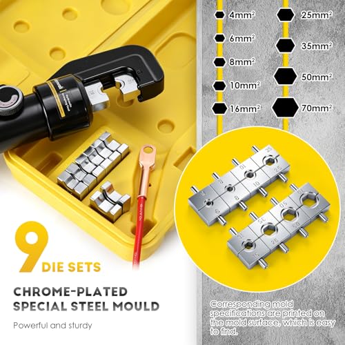 Miniatura 3 de Cgoldenwall Yqk-70 Crimpadora Hidráulica 10t Con 9 Matrices De Acero Hexagonal 4-70m Con Trazo De 12mm Para Terminales Cables De Cobre Aluminio