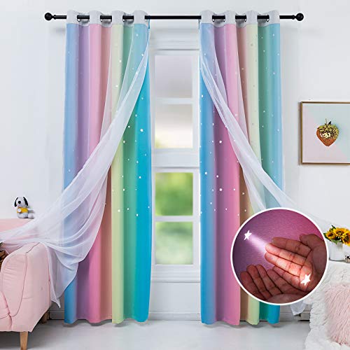 Drewin Rainbow Curtains Bundle With Ombre Blackout Curtains Blue Purple Yellow 52X84 In #TOP3