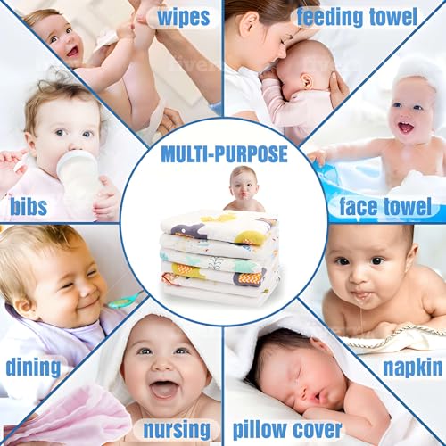 Image of Large Cotton Muslin Baby Bath Towel Super Soft Bathing Towel for Newborn Highly Absorbent, Kids Boys and Girls Size 60 x 120 cm Multicolor (Print May Vary)