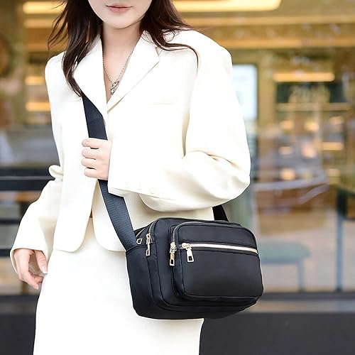Vista 8 de DIHKLCIO Bolsos cruzados de nailon para mujer, monederos y bolsos de mano, bolsas de mensajero casuales para mujer, bolso cruzado negro impermeable