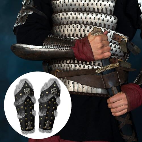 Chauffe-bras viking en cuir et brasselets médiévaux de caractère - 8