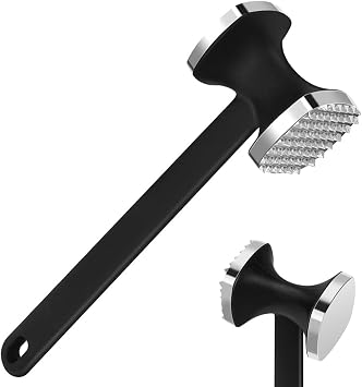 Meat Tenderizer Hammer, Double-sided stainless steel meat tenderiser with non-slip handle, meat hammer for steak, chicken, pork, Dishwasher safe