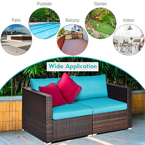 image for Tangkula Wicker Loveseat 2 Piece, Patio Furniture Couch with Removable
