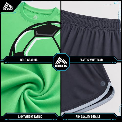 Image of RBX Boys Athletic Shorts Set - 2 Piece Active Performance Graphic Tees and Mesh Gym Shorts for Boys With Elastic Waistband