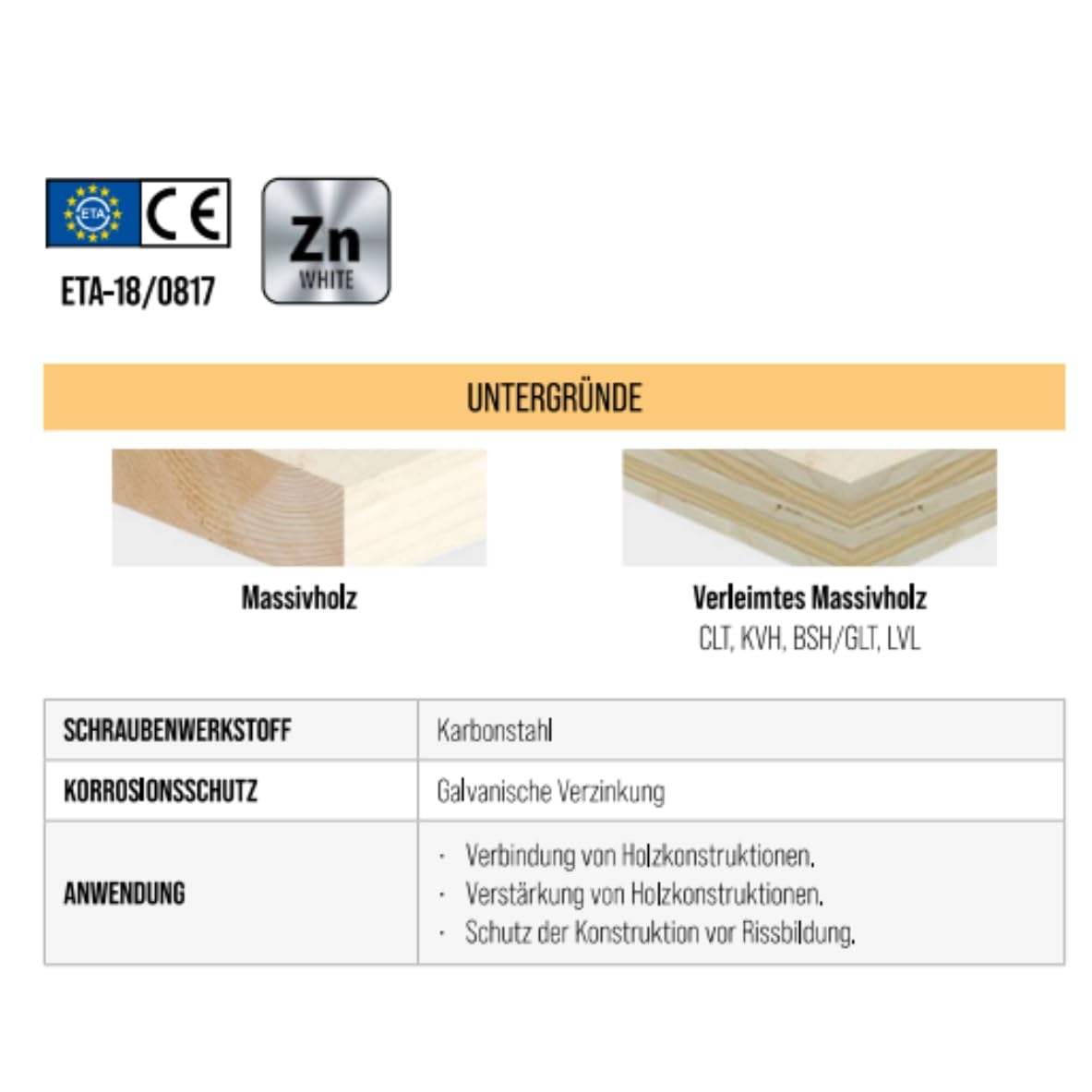 KLIMAS Viti per costruzione in legno, filettatura completa ETA, 50 pezzi, Ø 8 mm x 220 mm, TX40