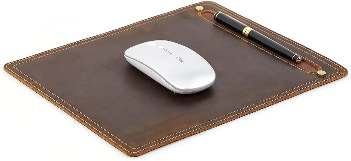 Hiram Handmade Crazy Horse Cowhide Mouse Pad, Italian Genuine Leather Mouse Pad for Home or Office Desktop
