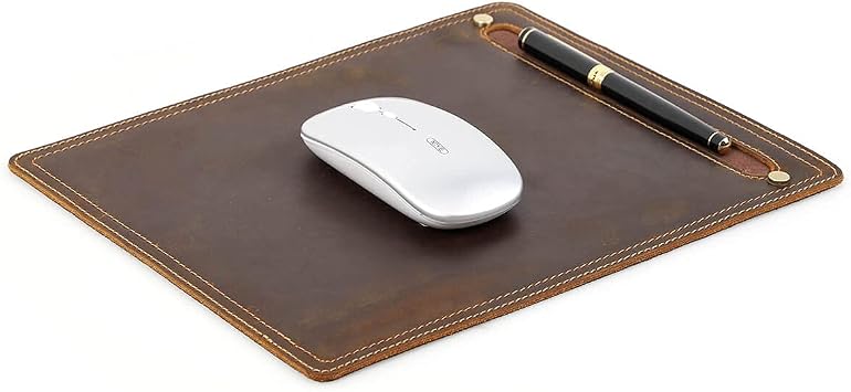 Hiram Handmade Crazy Horse Cowhide Mouse Pad, Italian Genuine Leather Mouse Pad for Home or Office Desktop